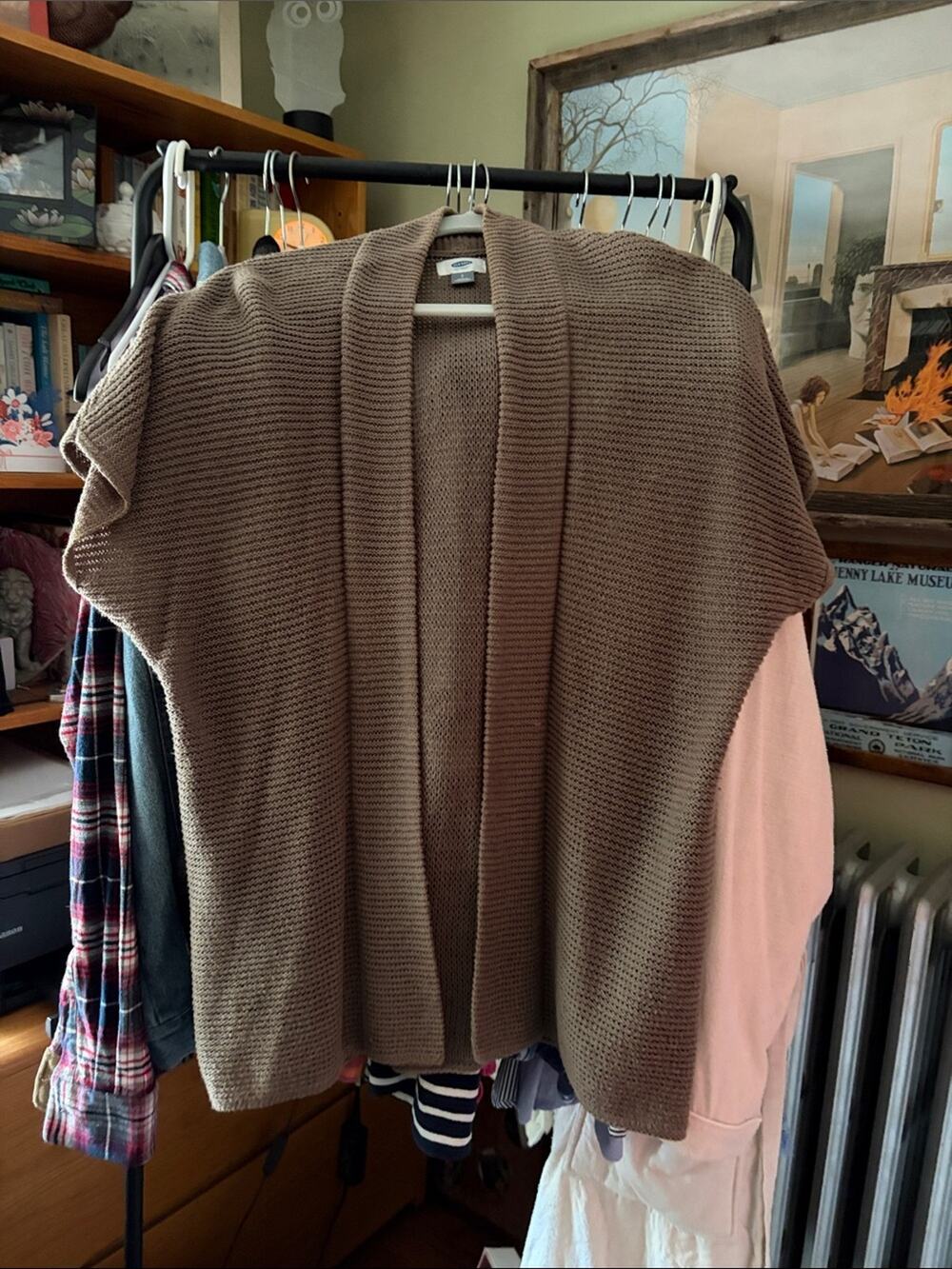 Old Navy Short-Sleeve Open-Front Cardigan — Taupe Brown
